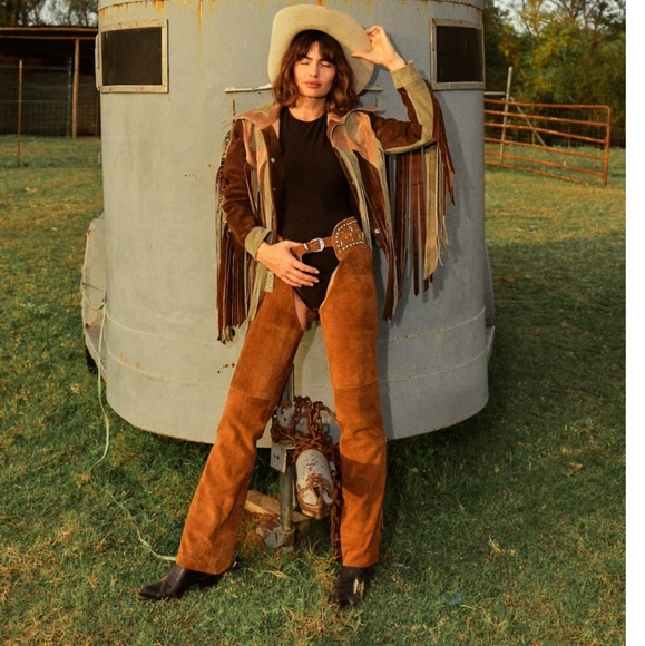 Vintage style leather fringe stars flag usa Americana jacket coat L free people - Picture 4 of 6